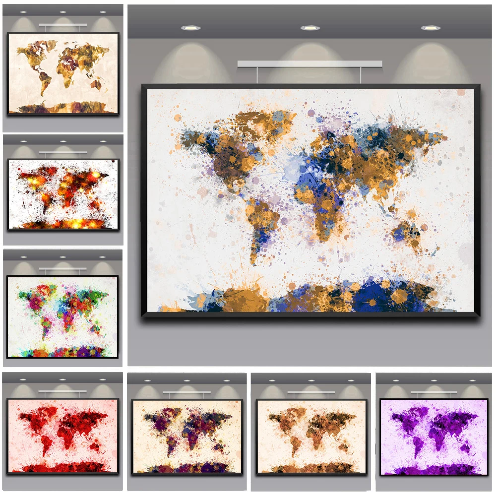 

Retro World Map Canvas Art Painting Vintage Posters and Printing Modern Wall Art Pictures Living Room Study Home Decor Cuadros