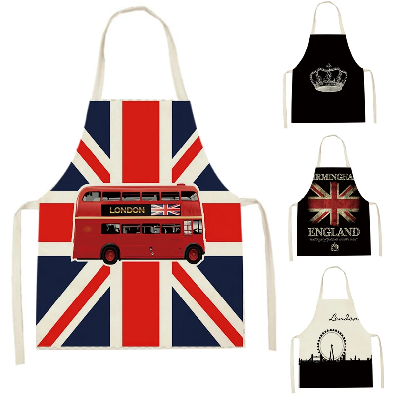 

British London Printed Apron Waist Bib Women Aprons Soldiers Home Cooking Tools Waterproof Pinafores Delantal 68-55cm Pinafore