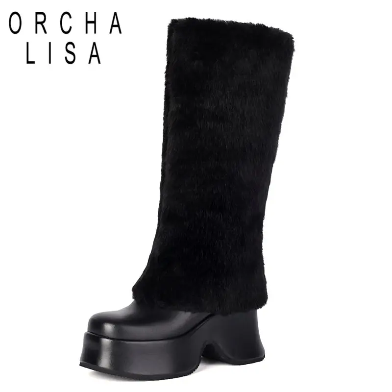 ORCHALISA Модные женские зимние ботинки с квадратным носком на массивном каблуке 8 см