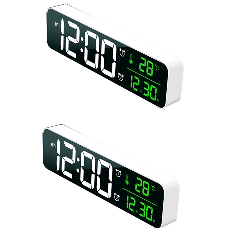 

2X Fashion Living Room Digital Display LED Digital Perpetual Calendar Clock Luminous Silent Electronic Alarm Clock White