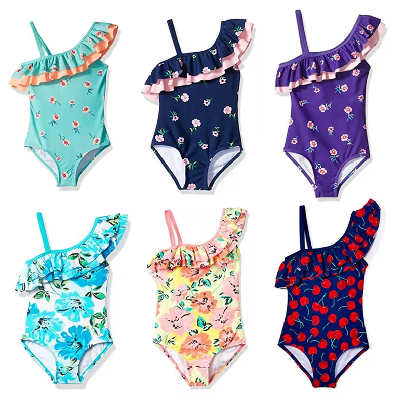 

Летние женские купальники с цифровой печатью для детей, цельнокроеные треугольные купальники для девочек, пляжная одежда для отпуска