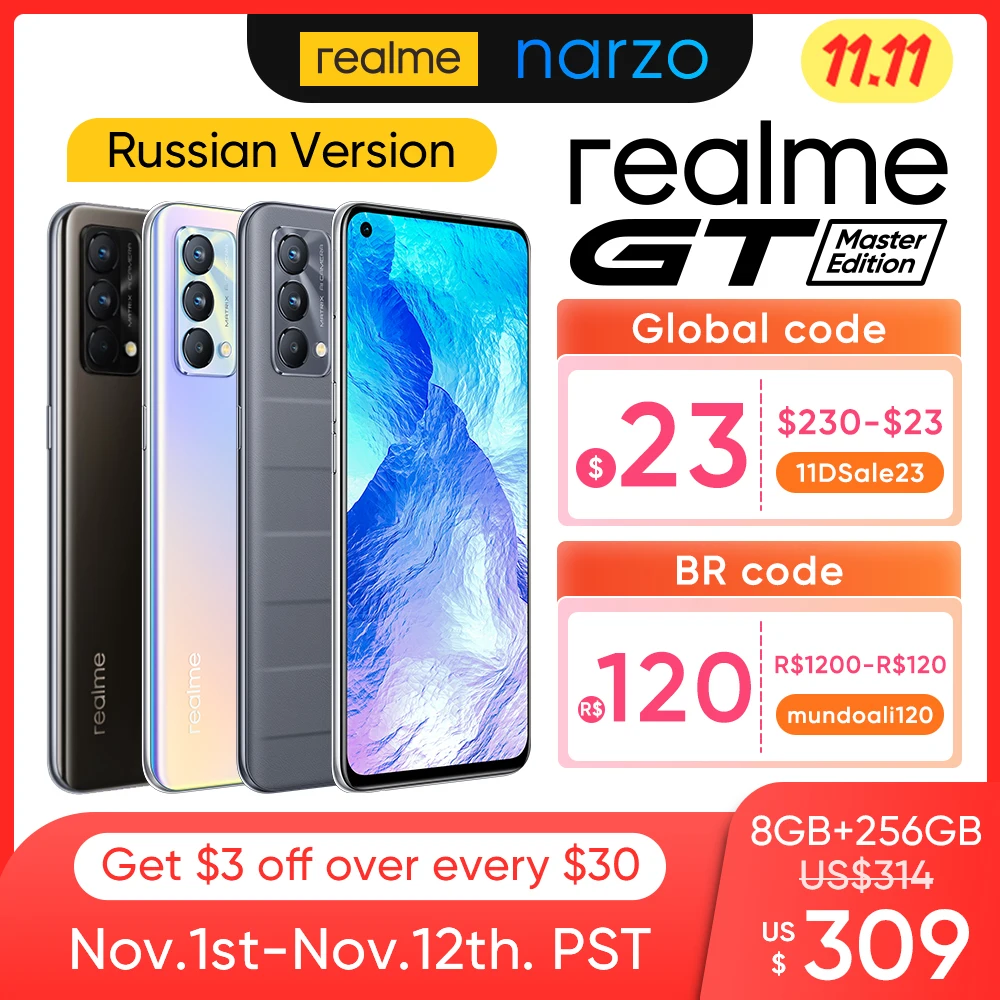 Kup Realme GT Master Edition Snapdragon 778 5G Telefon Komórkowy 120Hz Wyświetlacz AMOLED 64MP Potrójna Kamera Szybkie ładowanie Smartphone смартфоны