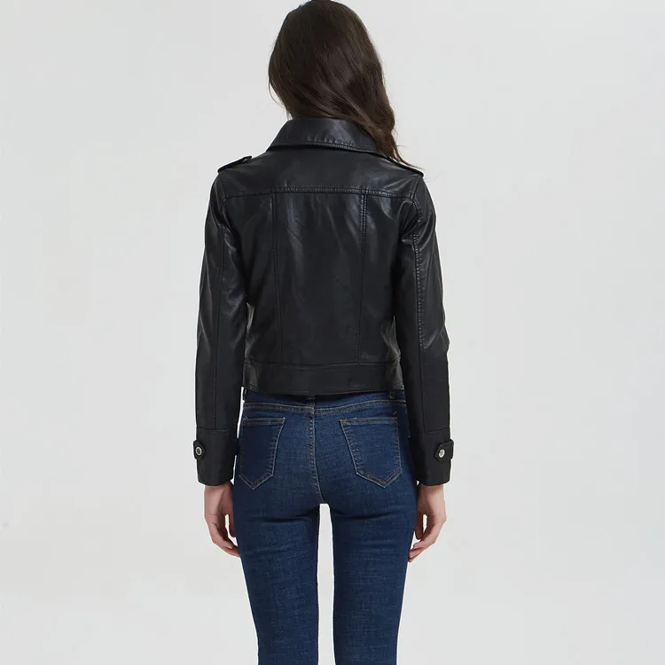 Leather Women's Spring and Autumn New Women's Lapel Short Slim Pu Motorcycle Jacket Jacket Jacket Jacket