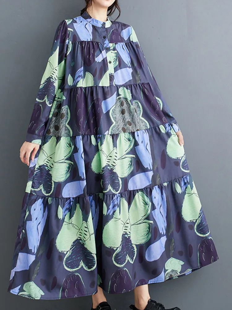 Женское длинное платье-рубашка с принтом