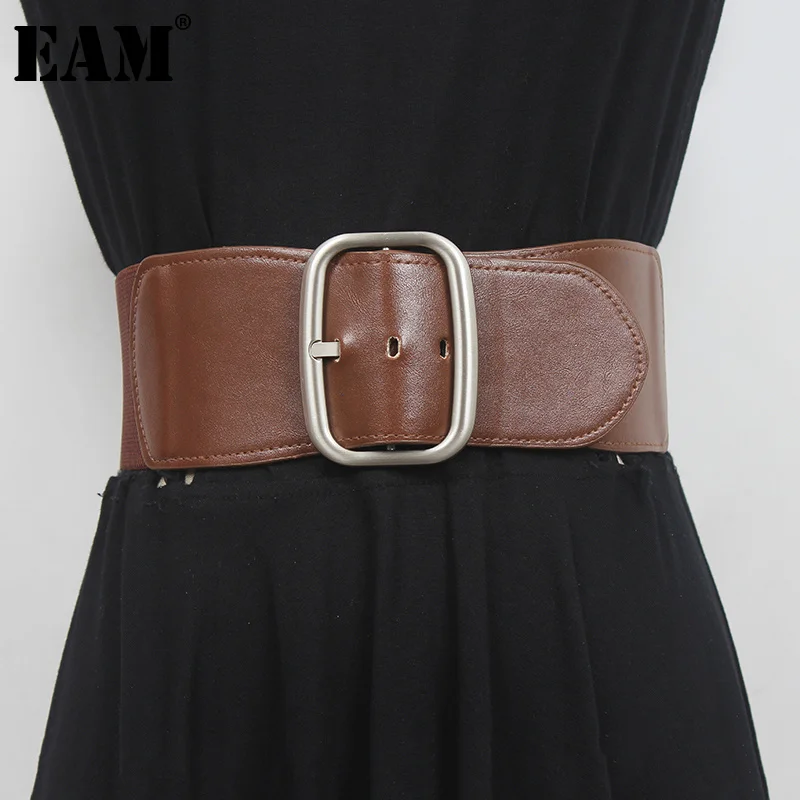 

[EAM] Черный Длинный эластичный широкий ремень из искусственной кожи с пряжкой; Новинка; Модная женская универсальная одежда; Сезон весна-осе...