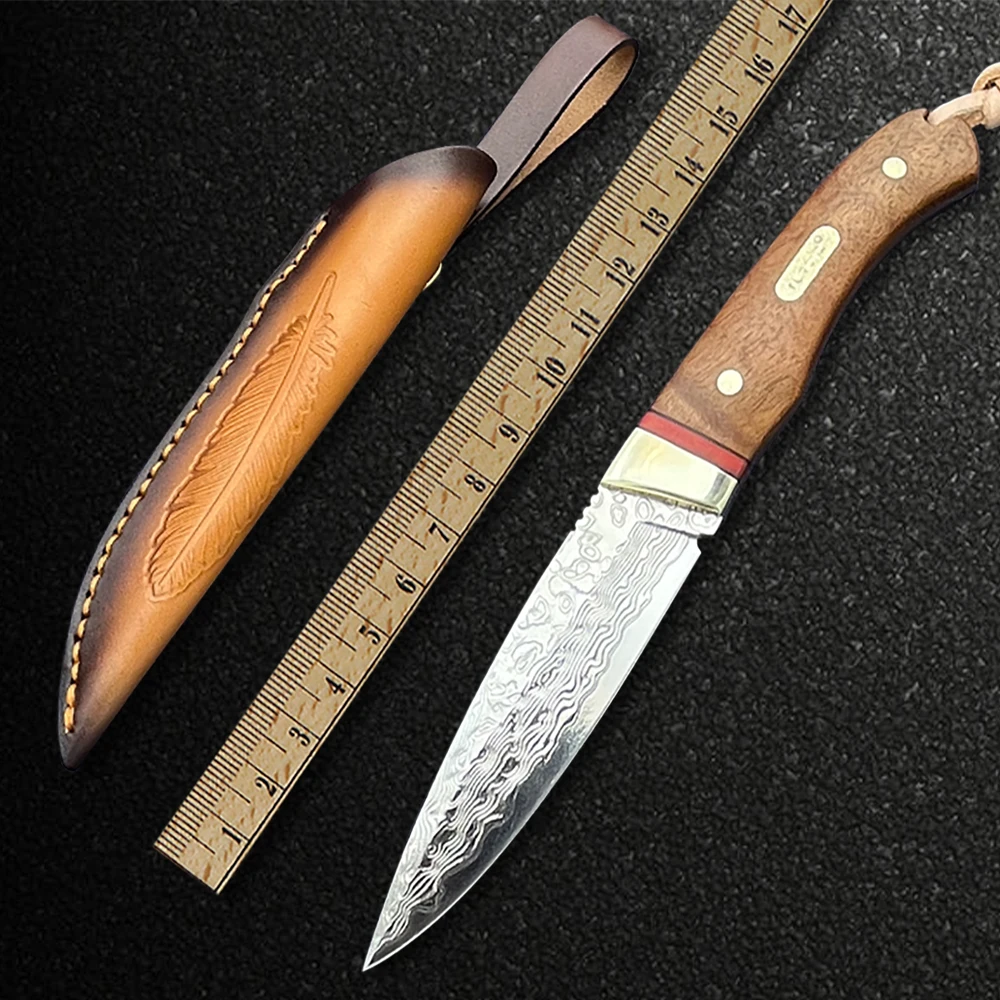 

Douyu outdoor collection high hardness Japanese Damascus steel small straight knife camping multifunctional sharp knife