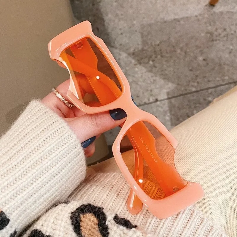 

Orange Sunglasses Women Rectangle Sun Glasses Woman Trendy Korean Geometric Irregular Retro Elegant Uv400 Eyewear Travel Okulary