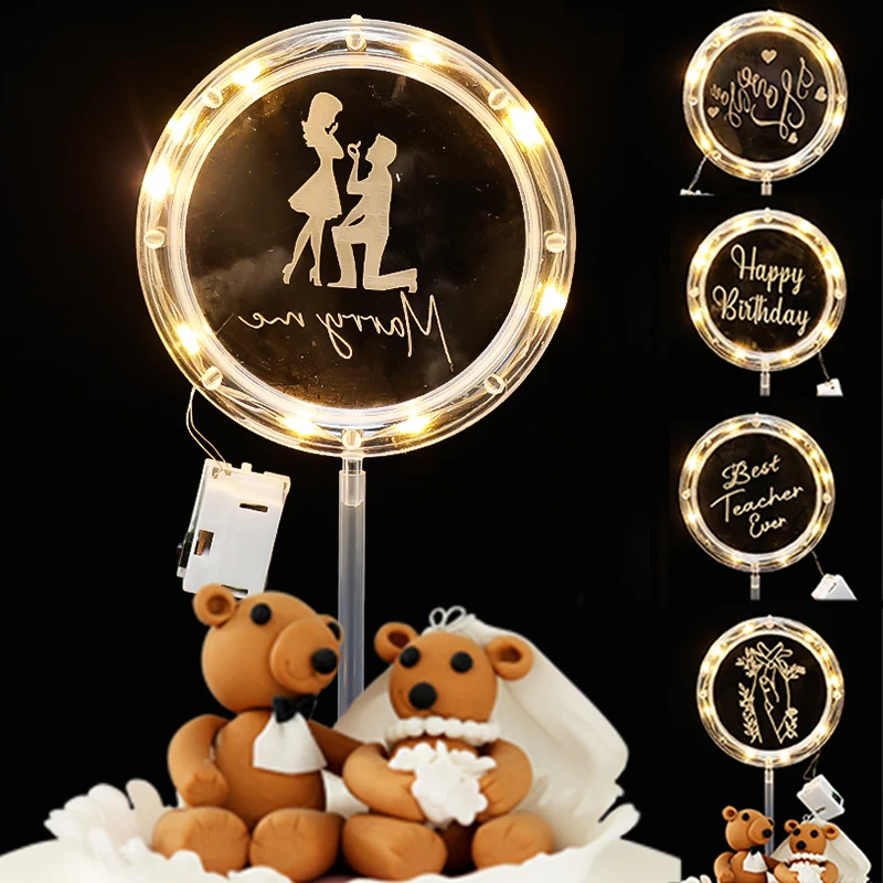 

LED Night Light Flashing Happy Birthday Cake Toppers Teacher's Day Valentine's Day Wedding Cakes Decor Birthday Party Supplies