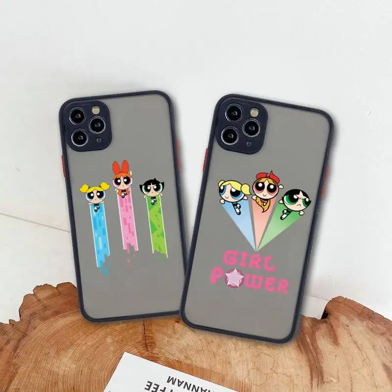 

Cute funny Cartoon Powerpuff Girls Phone Case For iphone 13 12 11 Pro Max Mini XS 8 7 Plus X SE 2020 XR Matte Transparent Cover