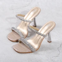 womens sandals fashion all match 2022 summer new suede golden rhinestone sexy party high heeled sandals 8 5cm bottoms womens