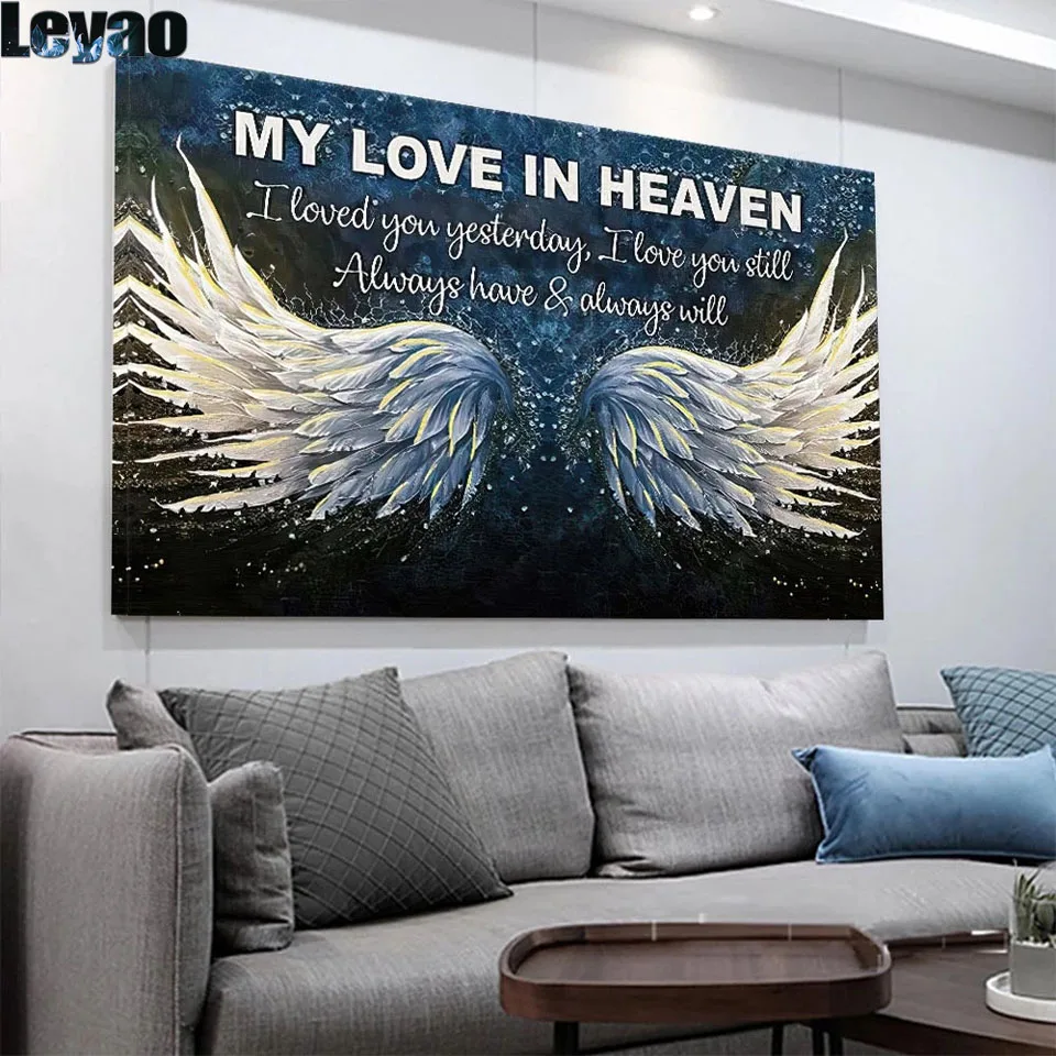 diy diamond Painting Modern Angel Wings Full Square round drill embroidery&quotMy Love Is In Heaven&quotCross Stitch Home Decor |