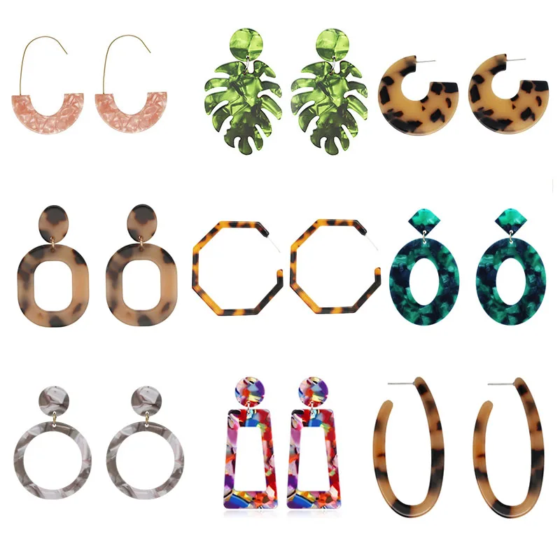 

2022 Acrylic Rhombus Leaves Oval Drop Earrings for Women Circle Piercing Earings Trendy Jewelry Ear Rings Pendientes Wholesale
