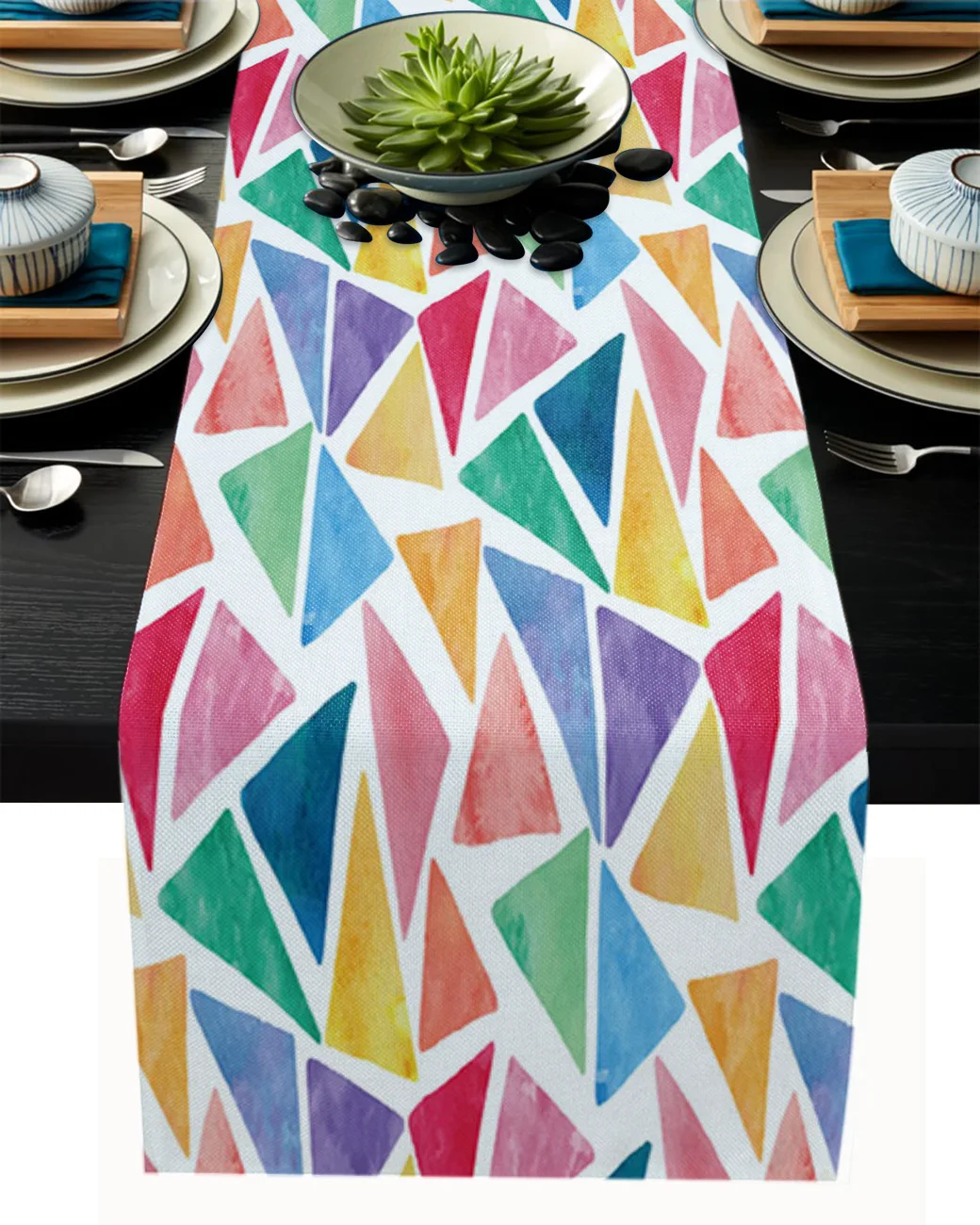 

Children Watercolor Triangle Colorful Cute Table Runner Table Flag Home Party Decorative Tablecloth Table Runners For Wedding