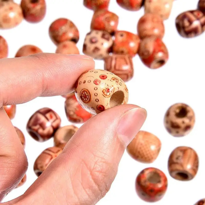 

50Pcs Mixed Painted Drum Wooden Hair Beads Dreadlock Braiding DIY Making Craft