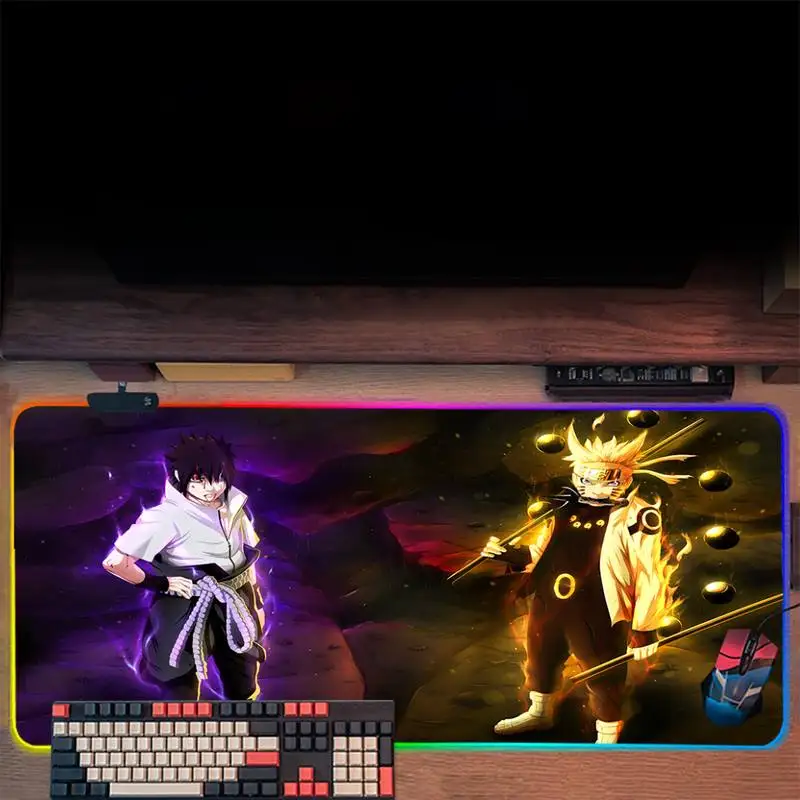 

Резиновый коврик для мыши удзумаки Наруто Учиха Саске, настольный игровой коврик для мыши, RGB большой коврик для клавиатуры XXL 35x90 см