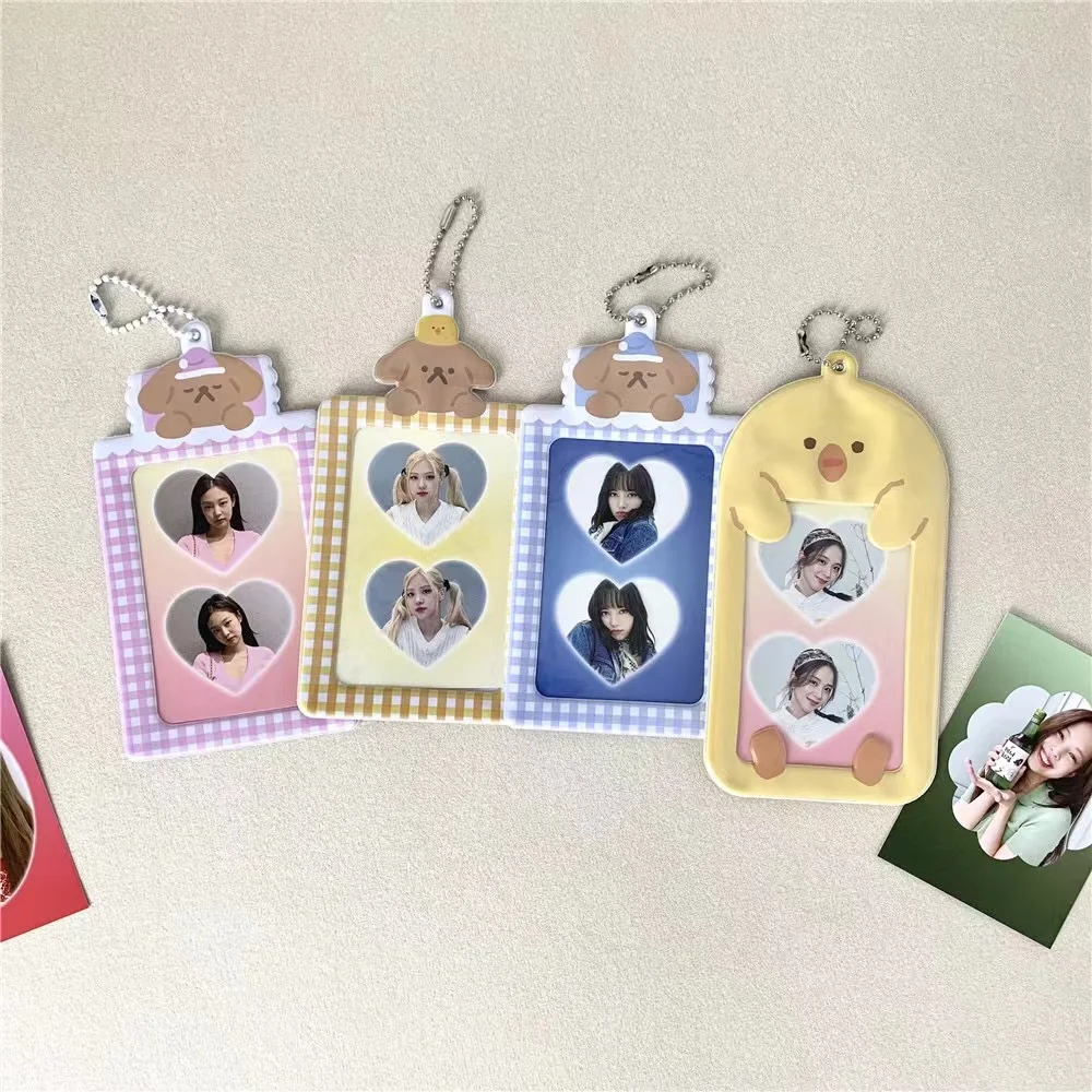

Cute Bear Dog Storage card holder With Chain Case Kpop Idol Photo Card Photo Sleeve KeyChain Pendant Student Stationary