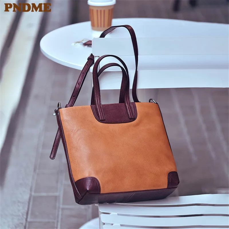 Купи PNDME fashion vintage luxury genuine leather women's handbag designer weekend outdoor soft real cowhide shoulder messenger bag за 6,803 рублей в магазине AliExpress