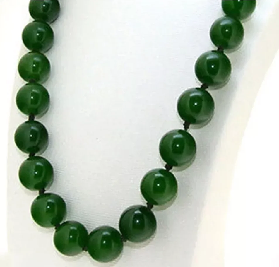Новое ювелирное ожерелье 14 мм ручной работы из зеленого нефрита с круглыми