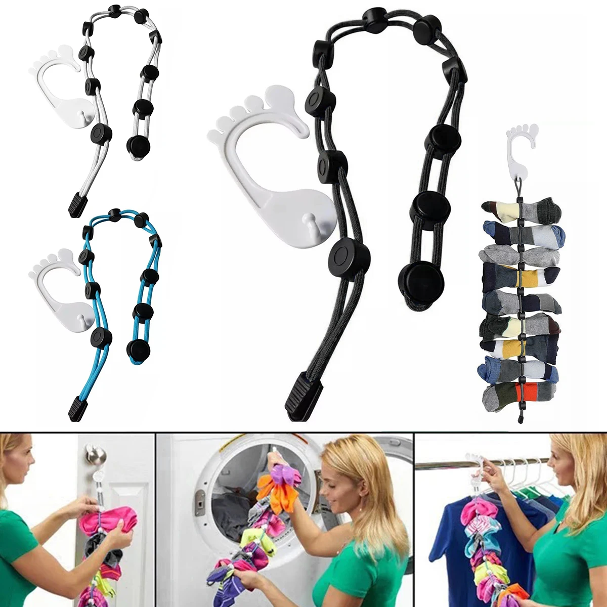 

70CM Portable Sock Laundry Tool and Storage Hanger Nylon Sock Storage Organizer with 10 Buttons Closet and Wardrobe Organizer fo