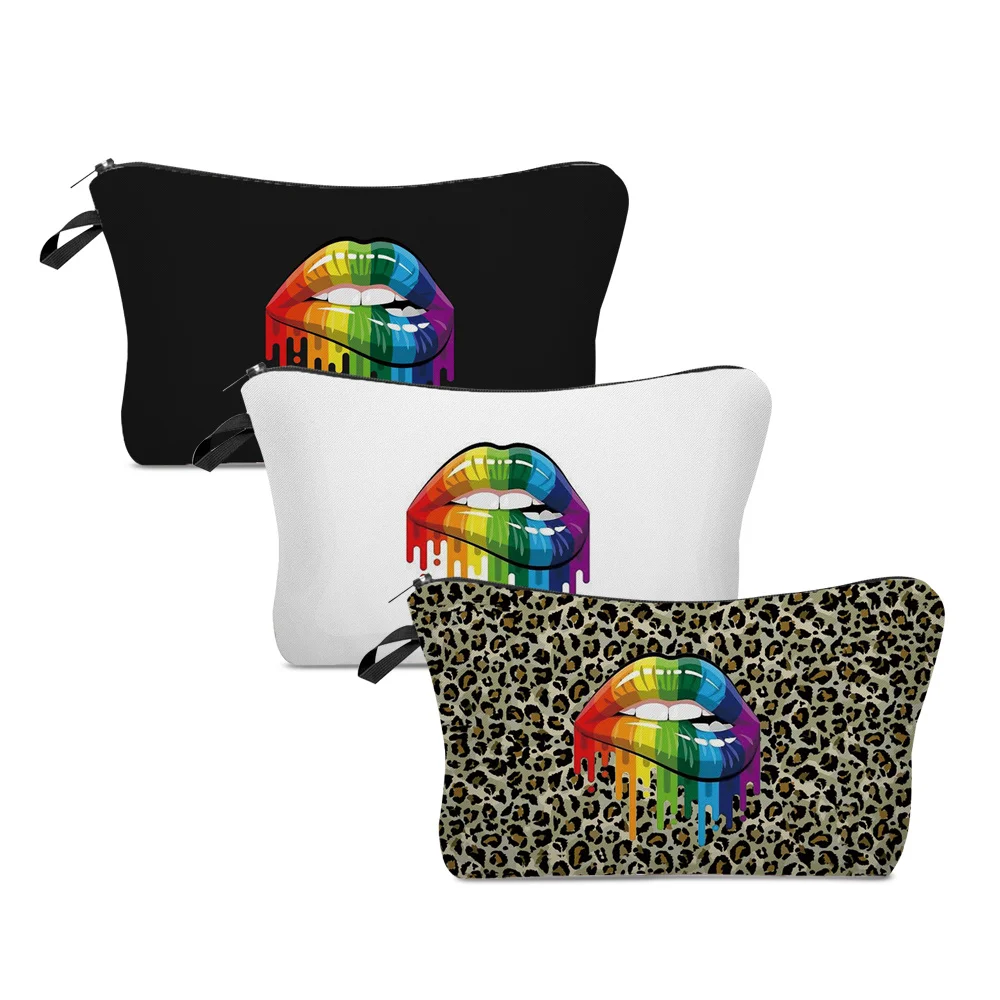 

Women Portable Cosmetic Bags Color lip Print Wash Bag Pouch Travel Storage Zip Toiletries Organizer Female Pocket Money Bag