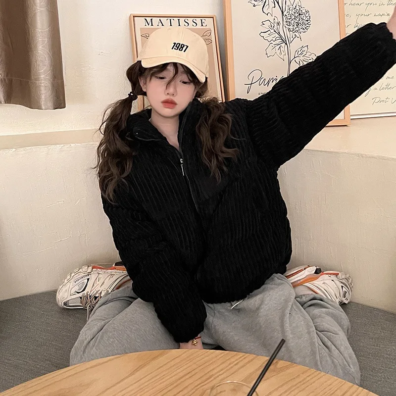 Women's Shirt Jacket with Feathers Down Corduroy Winter Spring Quilted Coat Parka Demi-season  New In Outerwear