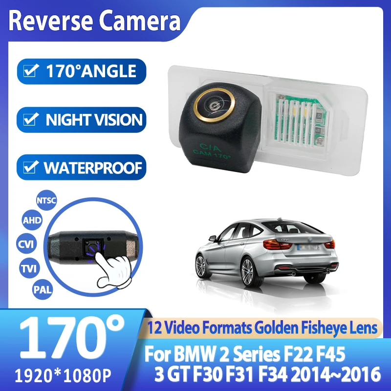 Фото AHD 1080P Золотая рыбий глаз автомобильная камера заднего вида для BMW 2 серии F22 F45 3 GT F30 F31 F34 2014 2015 2016 аксессуары №1