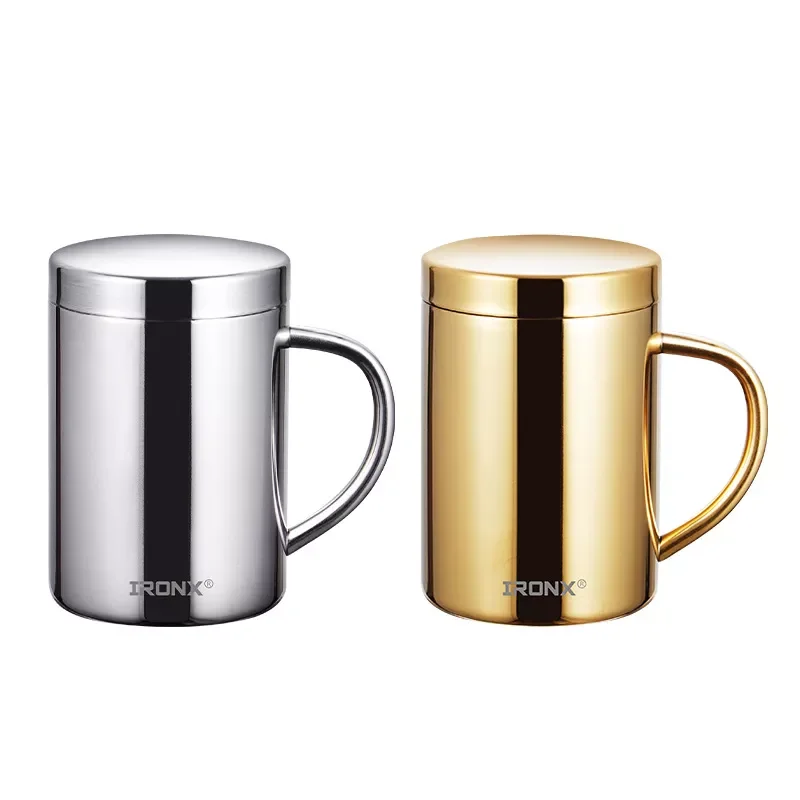 

Кружка из нержавеющей стали для кофе, молока, чая, с крышкой и ручкой, 400 мл