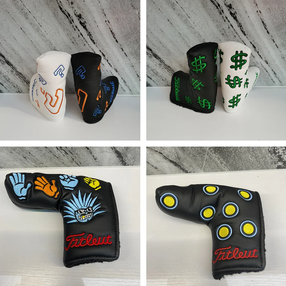 

Golf club cover L-type men's and women's putter cover ball head protective cover PU magic sticker straight putter cover