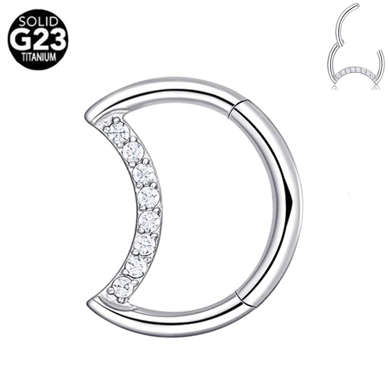 

Оптом ASTM F136 G23 титановая Луна CZ цирконий нос Перегородка кольцо кликер пирсинг уха Daith серьги 16G