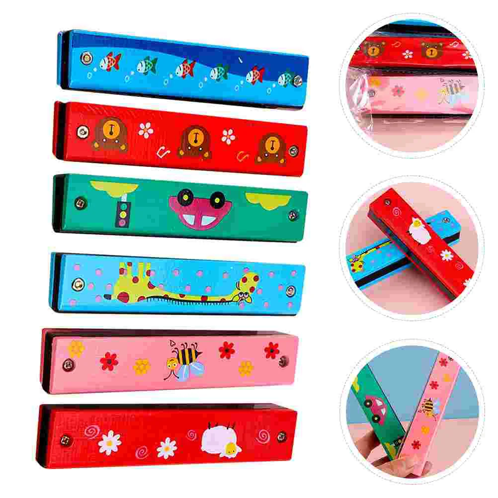 

6 Pcs Wooden Toys Harmonica Beginner Instrument Puzzle Small Child Cartoon Student