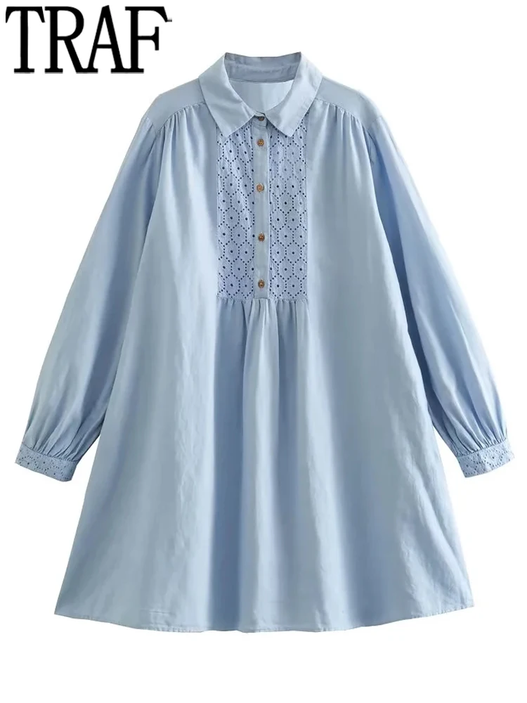 

Платье-мини женское летнее с вышивкой и длинным рукавом