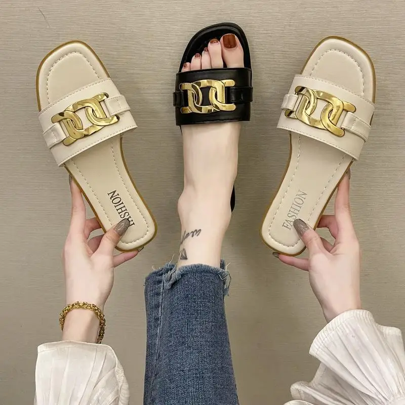 

Women's Sandals 2022 New Flat Chain Open Toe Sandals Big Size Women Summer Shoes Outdoor Beach Slippers Comfortable Sandals