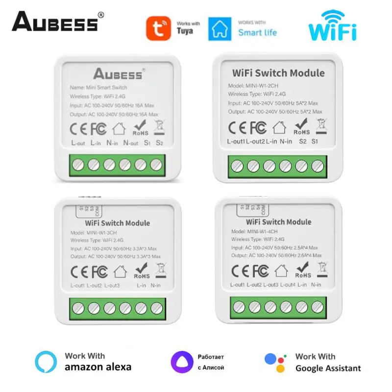 

Умный мини-переключатель AUBESS Tuya Wi-Fi, 16 А, 1/2/3/4 клавиши, поддержка 2-полосного управления с Smart Life, Alexa, Google Home, Яндекс. Алиса