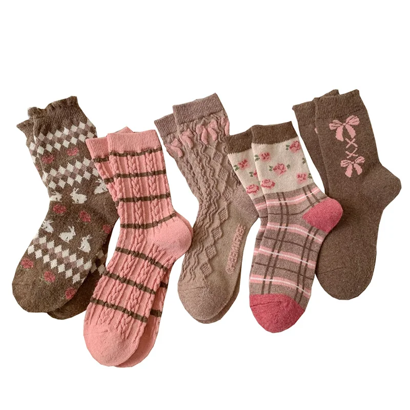 

Long Winter Flower Wool Socks Women Fashion Thick Keep Warm Sock Female Happy Printing Leg Warmers Skarpetki Chaussette Damskie