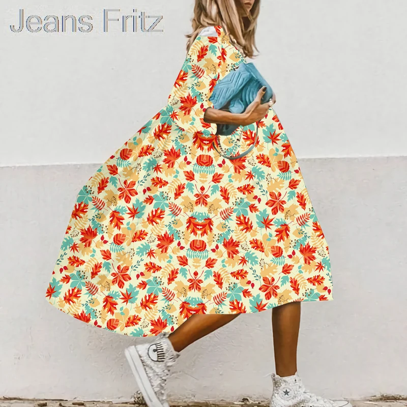 

Женское платье с длинным рукавом, маленькое летнее платье с 3D принтом кленовых листьев и мелкими детализированными цветами, 2023