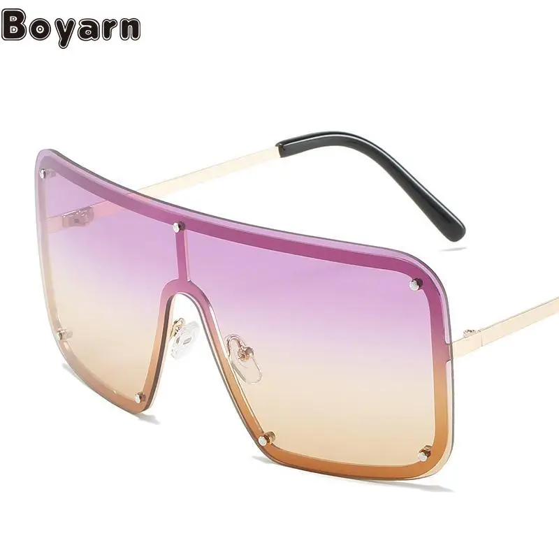 

Boyarn New Trend Large Frame Sunglasses Women's Gradient Color One Piece Dazzling Sunglasses Eyewear Ins Square Glasses