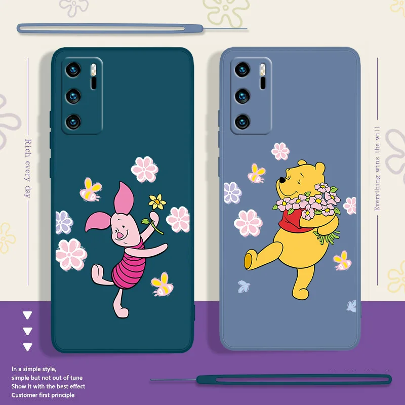 

Disney Cool Pooh Bear For Huawei P 50 40 30 20 Smart 2021 2019 Lite Pro Plus Liquid Rope Silicone Soft Phone Case Cover