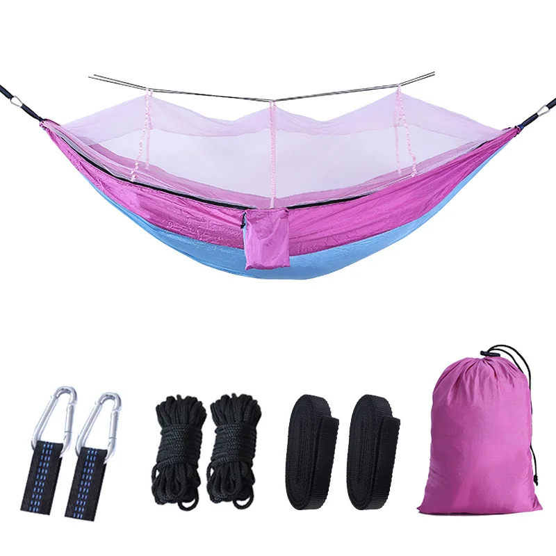 260X140Cm Outdoor Camping Hammock with Mosquito Net Travel Portable Lightweight Hanging Bed Hanging Sleeping Bed