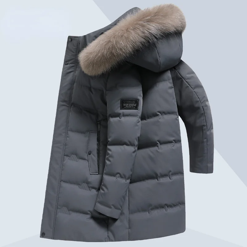 

Men's Winter Thicken Warm Mid-length Down Jacket Men Raccoon Fur Collar Hooded Man Coat Jaqueta Inverno Masculina