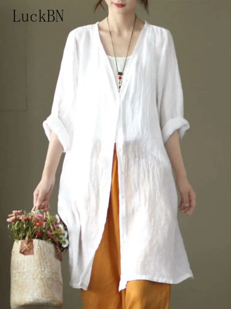 

Summer Women Kimono Cardigan Long Loose Cotton Linen Blouse Women Thin Solid Casual Long Sleeve Shirt Tops Girls Candy Color New