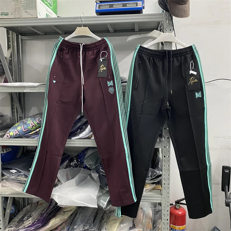 

New Coffee Needles Track Pants Men Women Needles Pants Poly Smooth Butterfly Sporty AWGE Sweatpants y2k