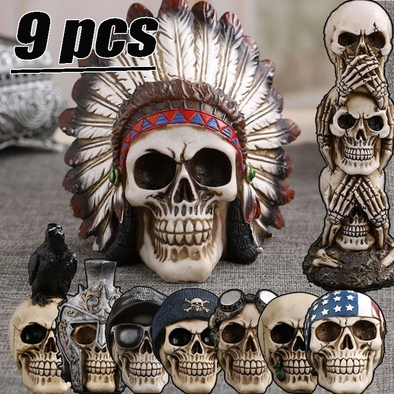 

9 Styles New Models of Artificial Human Skull Resin Crafts Props Personalized Decoration Halloween Gift Desktop Home Decorations