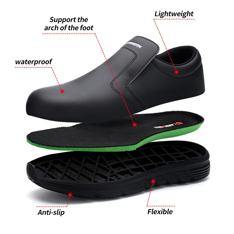 Larnmern Chef Shoes For Men Resistant Kitchen Cook Waterproof Non Slip Work Shoes Oil-proof Safety Shoes Hotel Restaur Plus Size images - 6