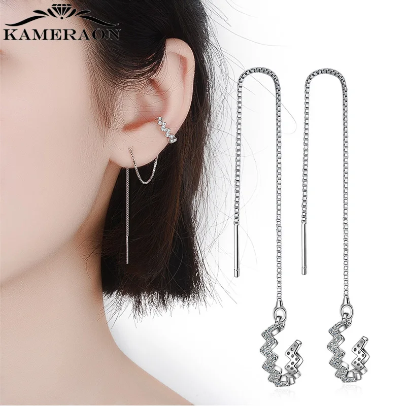 

Unusual Long Fringed Women's Earrings AAA Zircon Piercing Clips For Ears Korean Version Wild Earrings Septum Fake On Cartilage