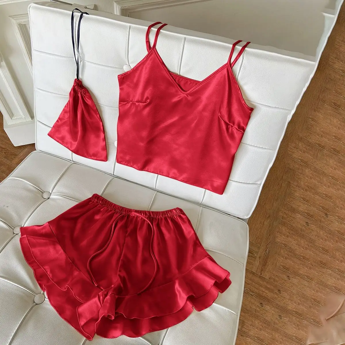 Pajamas Set Sling Tops with Shorts Three-piece Set Fashion Sexy Ladies Casual Women's Homewear Suits Sleepwear Women's Pajamas