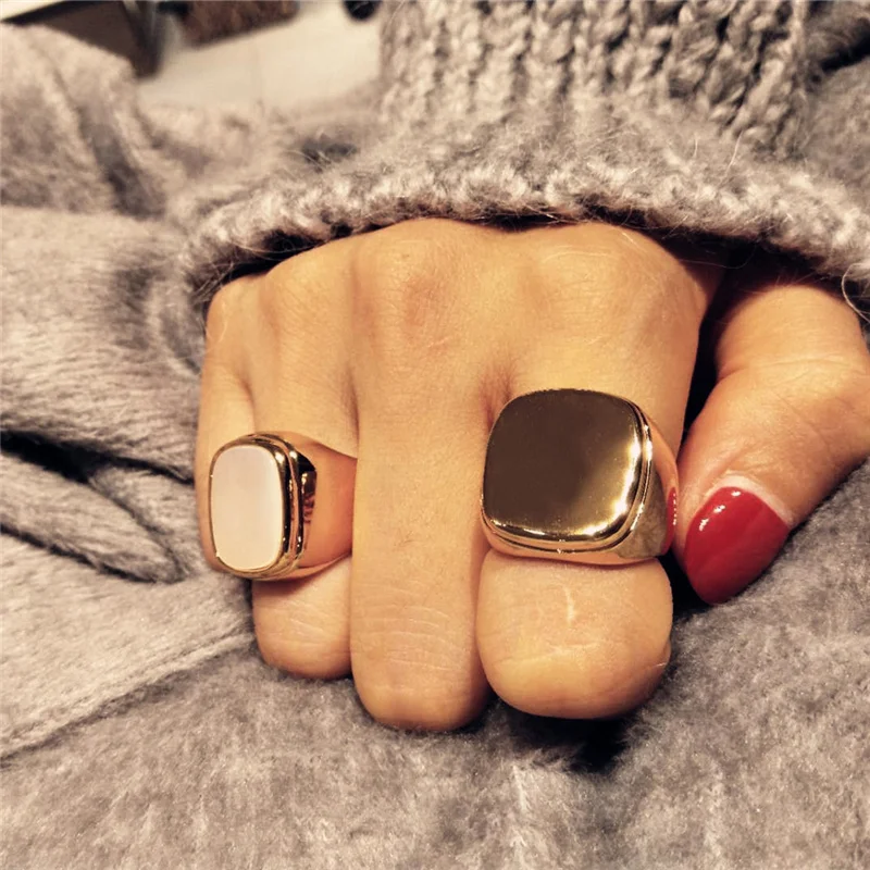 

European and American copper square ring female simple retro net red shell ring