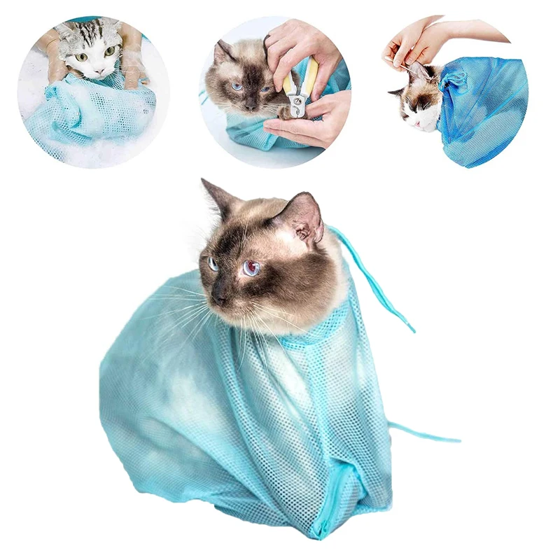 

Mesh Cat Grooming Bathing Bag Adjustable Cats Washing Bags For Pet Nail Trimming Injecting Anti Scratch Bite Restraint