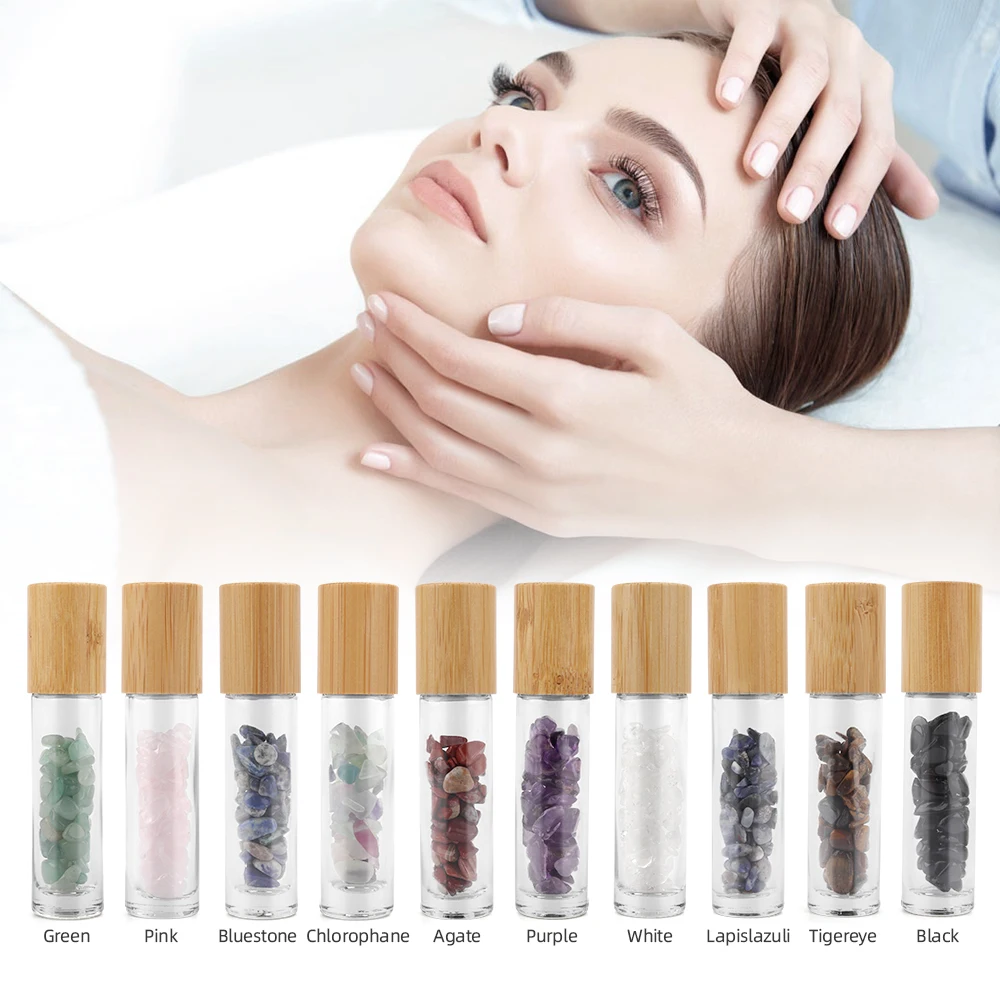 

10pcs Gemstone Essential Oil Storage Roller Bottles Crystal Roll-On Engineer Natural Stones Bottle For Oils Perfume Beauty Tool