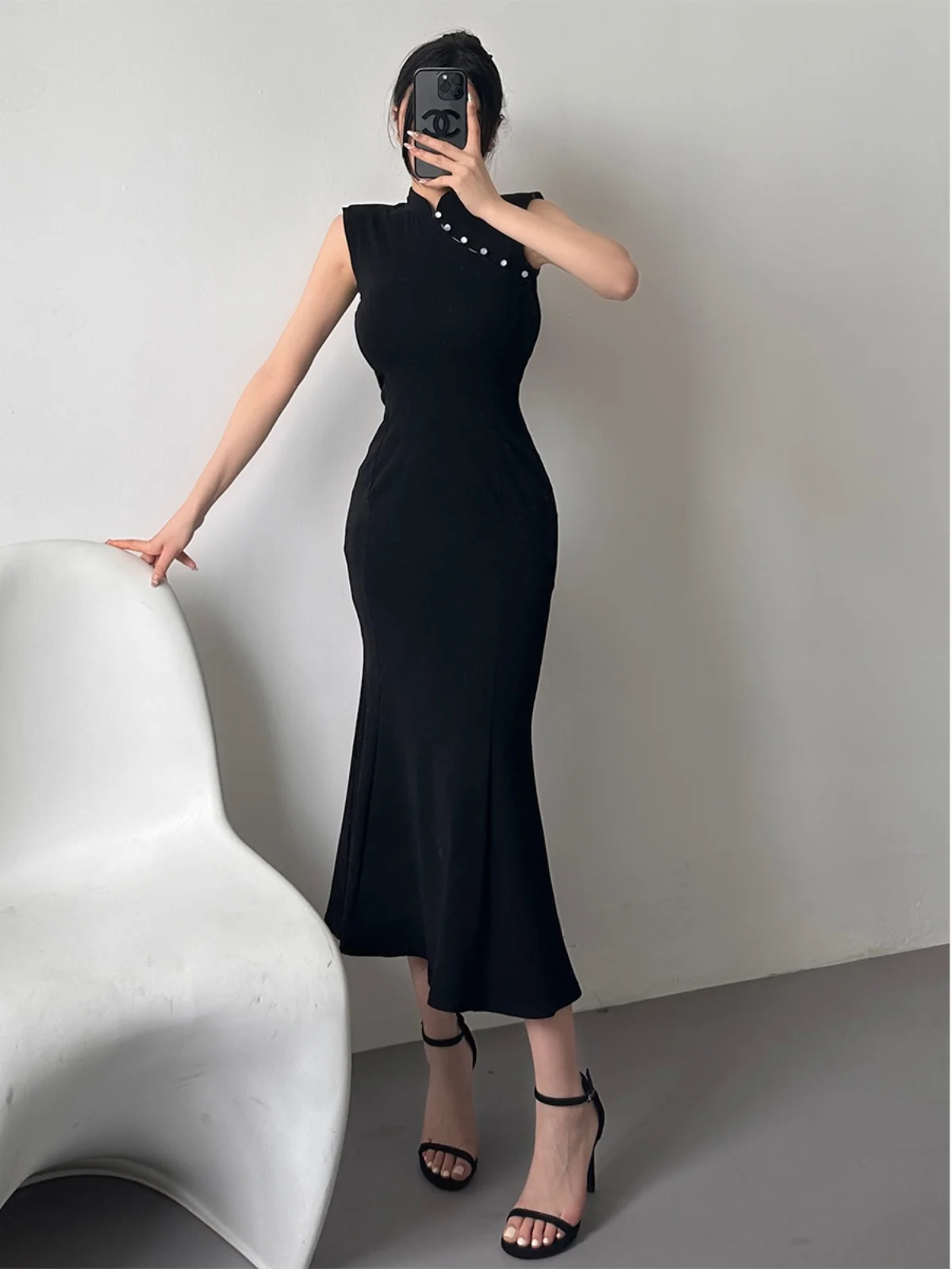 Элегантное новое китайское платье Ципао с рыбьим хвостом и пуговицами женская