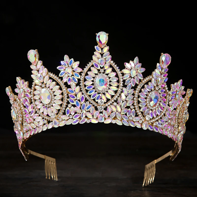 Фото Роскошные барочные короны со стразами для женщин, хрустальные короны-гребни для королев, аксессуары для свадеб, выпускных, конкурсов красоты, дней рождения, праздничные головные уборы №3